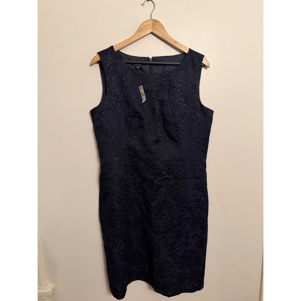 Talbots Women's Navy Jacquard Floral Sheath Dress Size 14 New $159